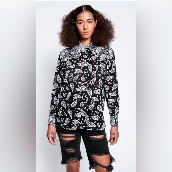NWT | One Teaspoon Hand Batik Paisley Western Shirt - Black 100% Cotton - Picture 5 of 12